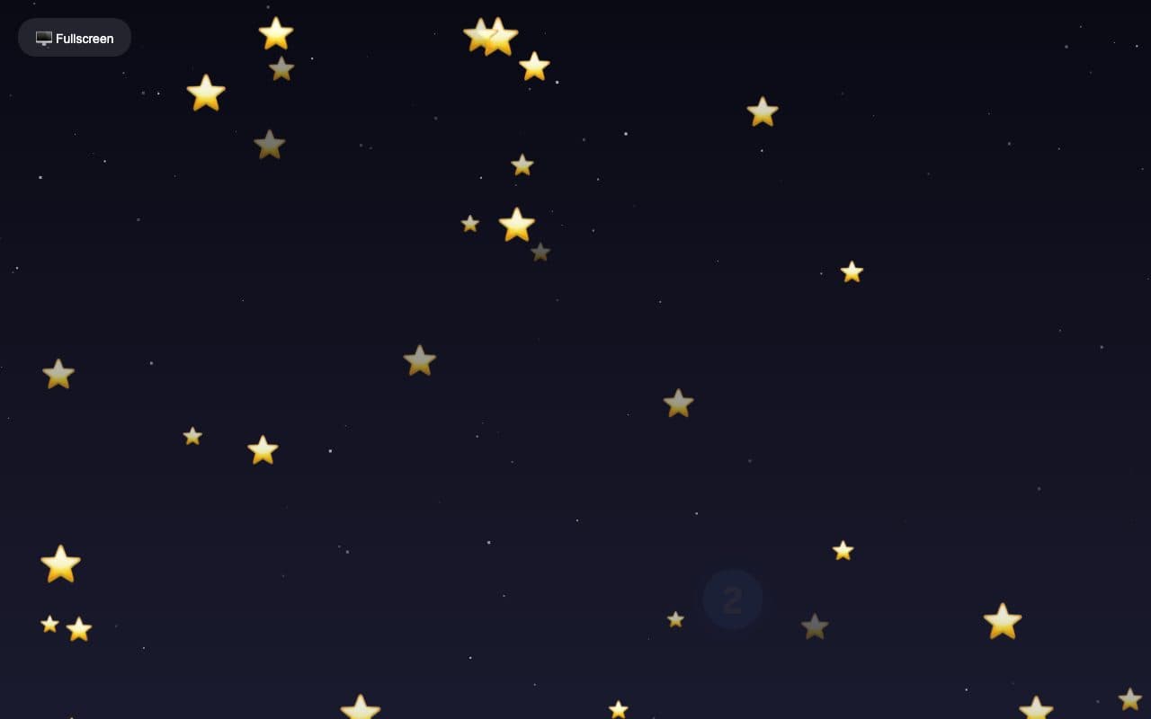 BabySmash.app night sky filling with yellow stars and a Fullscreen button