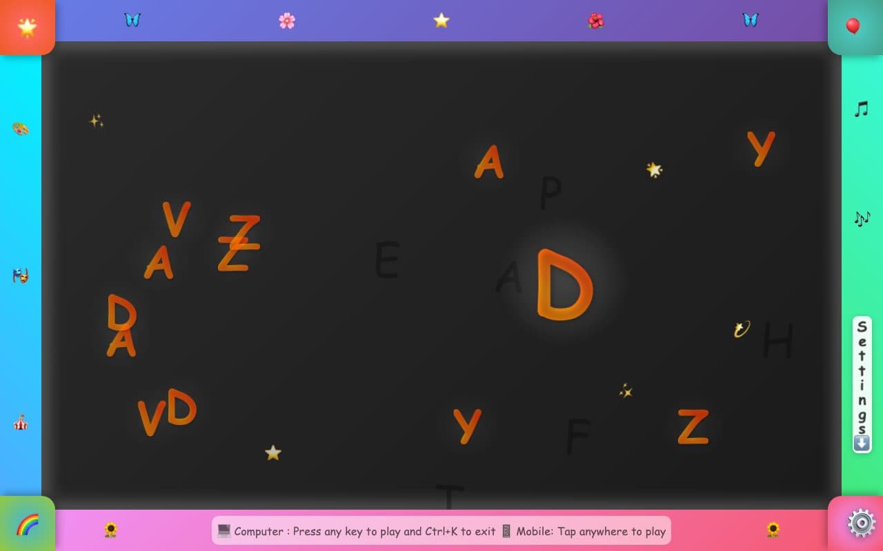 Smashing Board letters mode with large orange letters on a dark board