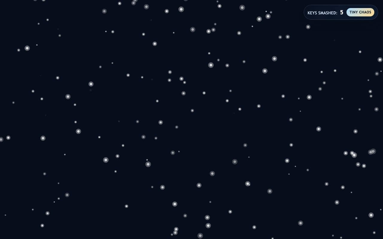 TinyFingers night-sky theme with a keys-smashed counter in the corner