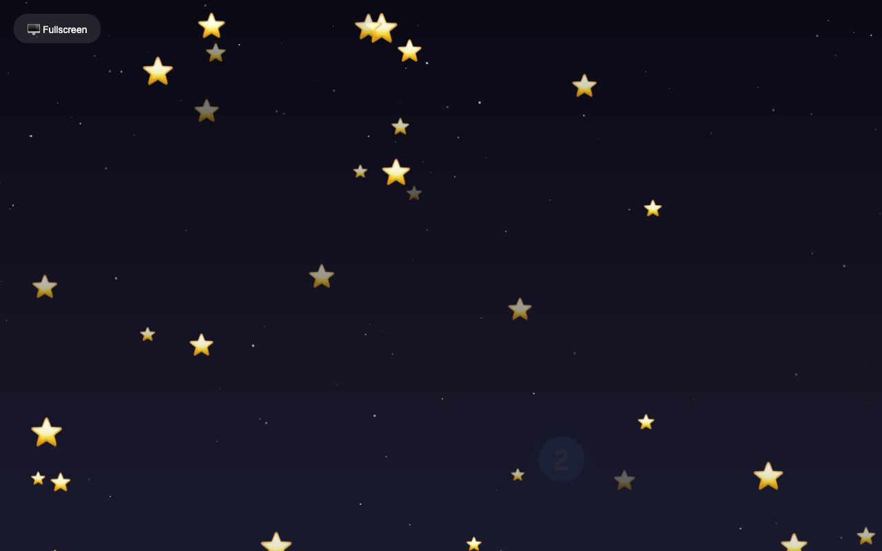 BabySmash.app night sky filling with yellow stars and a Fullscreen button