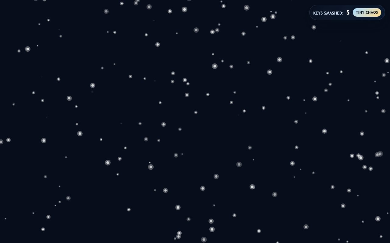 TinyFingers night-sky theme with a keys-smashed counter in the corner